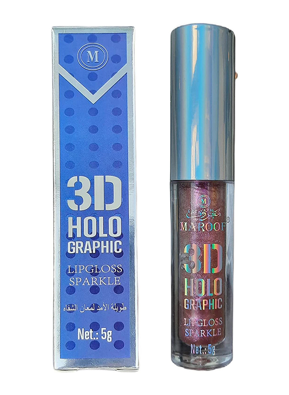 Maroof 3D Holographic Sparkle Lip Gloss, 5g, 08 Sparkling Peach, Pink